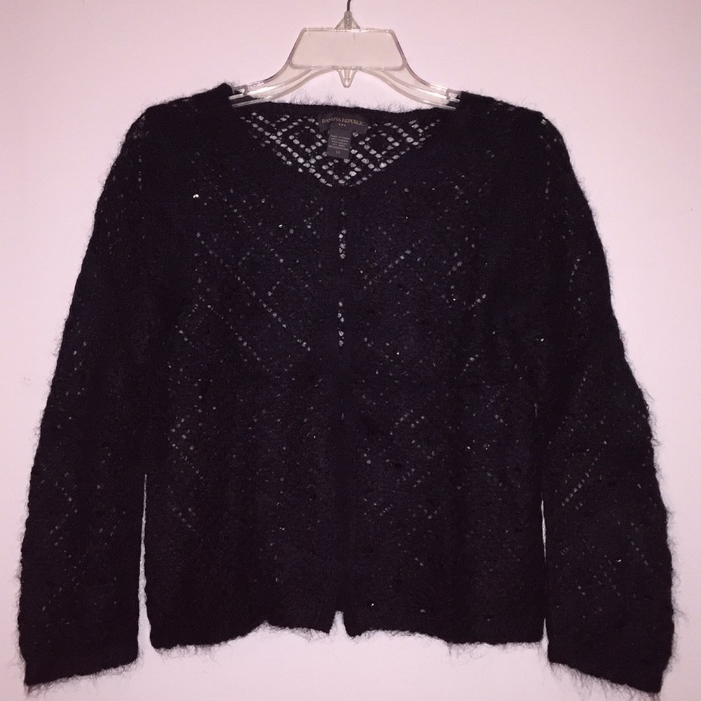 Banana Republic black mohair cardigan w/ sequence
